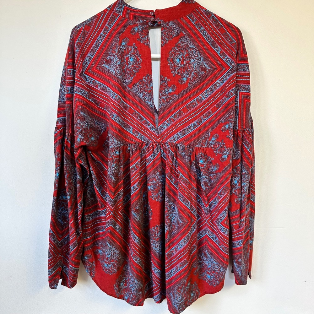 Free‎ People Paisley Walking on a Dream Choker V-Neck Long Sleeve Blouse Medium - Picture 3 of 7